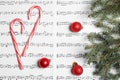Composition with candy canes and Christmas balls Royalty Free Stock Photo