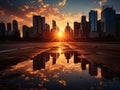 Sunset behind city skyscrapers endless possibilities Royalty Free Stock Photo