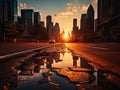 Sunset behind city skyscrapers endless possibilities Royalty Free Stock Photo