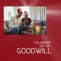 Composition of celebrate day of goodwill text with biracial people on red background