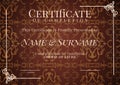 Composition of certificate of completion text with copy space on pattern on brown background