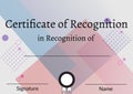 Composition of certificate of recognition text with copy space over abstract shapes on grey
