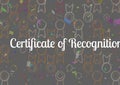 Composition of certificate of recognition text with copy space over badges on grey