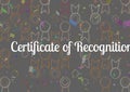 Composition of certificate of recognition text with copy space over badges on grey