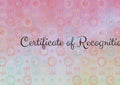 Composition of certificate of recognition text with copy space over badges on pink