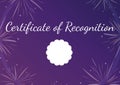 Composition of certificate of recognition text with copy space over stars on purple