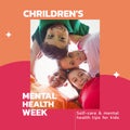 Composition of children\'s mental health week text and children smiling and embracing