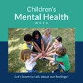 Composition of children\'s mental health week text and children playing in park