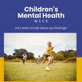 Composition of children\'s mental health week text and children playing in park
