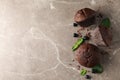 Composition chocolate muffins on gray background Royalty Free Stock Photo