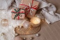 Composition from Christmas decorations. The concept of a cozy home and a Christmas atmosphere Royalty Free Stock Photo