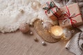 Composition from Christmas decorations. The concept of a cozy home and a Christmas atmosphere Royalty Free Stock Photo