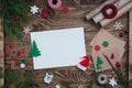 The composition with Christmas and New Year wish list, congratulations and postcard writing accessories, flat lay, toned