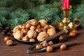 Composition with christmas nuts and vintage nutcracker