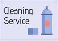 Composition of cleaning services text and cleaning products icons over blue background Royalty Free Stock Photo