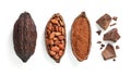 Composition with cocoa products on white background Royalty Free Stock Photo