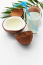 Composition with coconuts and on white background Royalty Free Stock Photo