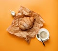 composition with coffee and croissants on a yellow background Royalty Free Stock Photo