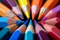 Composition of color pencils harmony in hues, textured backdrop