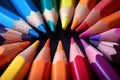 Composition of color pencils harmony in hues, textured backdrop