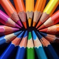 Composition of color pencils harmony in hues, textured backdrop