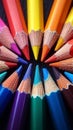 Composition of color pencils harmony in hues, textured backdrop