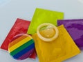 Composition with colorful condoms and LGBT concept Royalty Free Stock Photo
