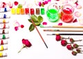 The composition of colors, paints, brushes. Royalty Free Stock Photo