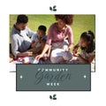 Composition of community garden week text over african american family in garden Royalty Free Stock Photo