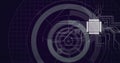 Composition of computer microchip with motherboard circuits and circular scopes on black Royalty Free Stock Photo