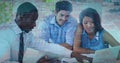 Composition of computer processor over business people using laptop