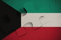Composition of the concept of crisis and integration of a country Kuwait FLAG PAINTED ON PUZZLE 3D RENDER