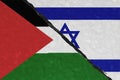 Composition of the concept of crisis, war of a country Israel and Palestine FLAG PAINTED ON CRACKED WALL 3D RENDER