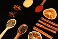 Composition of condiment, close up. Food art concept. Royalty Free Stock Photo