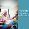 Composition of congrats on your retirement text over senior caucasian people