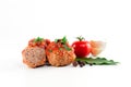 Composition with cooked meatballs with tomato sauce on the white Royalty Free Stock Photo