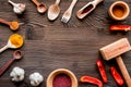 Composition of cooking tools and spices top view space for text Royalty Free Stock Photo