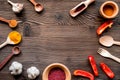 Composition of cooking tools and spices top view space for text Royalty Free Stock Photo