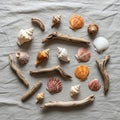 Composition creates a coastal theme, evoking beachcombing and Royalty Free Stock Photo