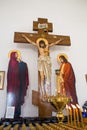 Orenburg, Russian Federation-2 Aprel 2019. the composition of the crucifixion of Christ on the cross amid candles
