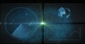 Composition of data processing and globe on screens over grid