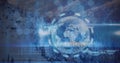 Composition of data processing and network of hexagons over globe on blue background Royalty Free Stock Photo