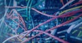 Composition of data processing over close up of computer cables Royalty Free Stock Photo