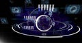 Composition of data processing with statistics over globe on blue background Royalty Free Stock Photo