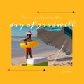 Composition of day of goodwill text with african american boy at beach on white background