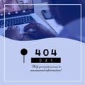 Composition of 404 day text over african american man using laptop Royalty Free Stock Photo