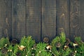 Composition with decorated Christmas tree on dark rustic wooden Royalty Free Stock Photo