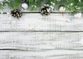 Composition with decorated Christmas tree on white rustic wooden Royalty Free Stock Photo