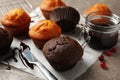 Composition with delicious muffins berries, chocolate and baking paper Royalty Free Stock Photo