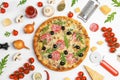 Composition with delicious pizza and ingredients